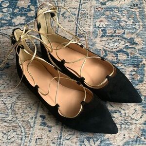 JCrew black pointy lace-up flats 7.5M